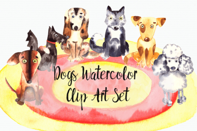 Watercolor Dogs Clip Art Set