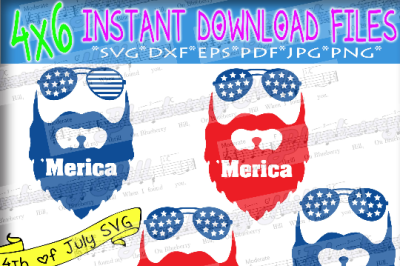 Beard svg - Merica svg - Glasses svg  - Patriotic svg - American Flag - 4 in 1