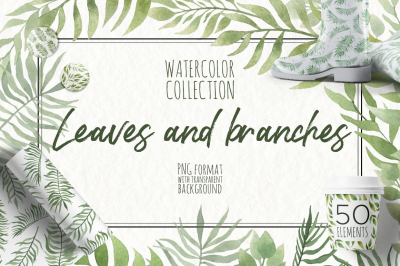 Watercolor Leaves and branches