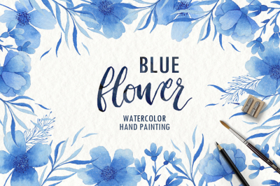 Watercolor blue flower clipart