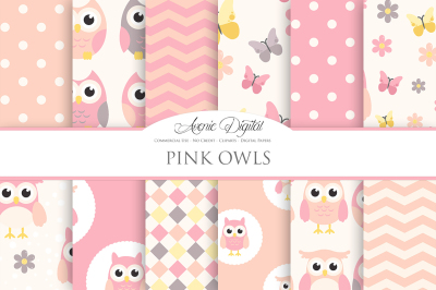 Pink Owls Digital Paper