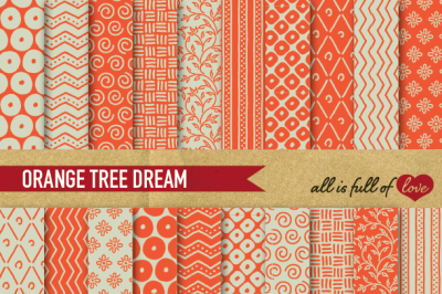  Hand draw Orange Digital Paper Pack: Dream Collection