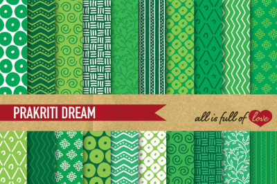  Hand draw Green Digital Paper Pack: Dream Collection