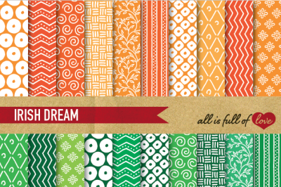 Hand draw Green Orange Digital Paper Pack&3A; Dream Collection