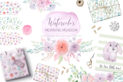 Watercolor Morning Meadow Floral Set