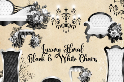 Luxury Floral Black and White Chairs