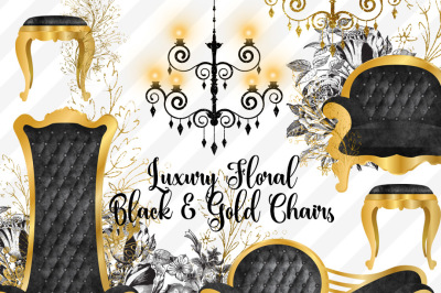 Luxury Floral Black and Gold Chairs