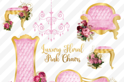 Pink and Gold Luxury Chairs Clipart
