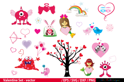 Valentine Monsters clipart / Valentine Cuties svg / Valentine Love / Valentine tree svg / Valentine mermaid / Valentine Love bird / owl