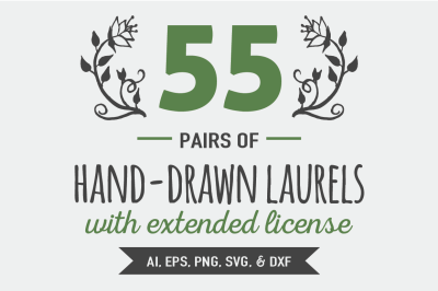 55 Pairs of Hand-drawn Laurels