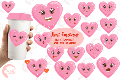 Valentine faces clipart, Heart emojis clipart, graphics illustrations AMB-1172
