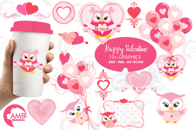 Happy Valentine owl clipart, graphics, illustrations AMB-1147