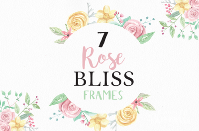 Watercolor 7 Frames Pink Rose Bliss Flower Floral Spring Summer Wedding Clipart Borders