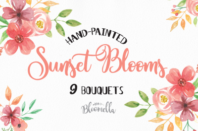Sunset Blooms Flower Bouquets Floral Clipart Watercolor Selection