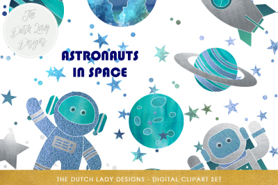 Galaxy & Space Clipart Set with Astronauts, Planets & Rockets