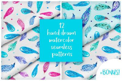 12 watercolor feathers patterns