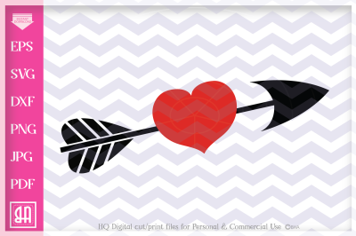 Arrow heart svg - Valentine Svg -2 Valentine hearts - arrow and heart  SVG file -Silhouette Cut Files - DIY- Svg - Dxf- Eps - Png -Jpg - Pdf