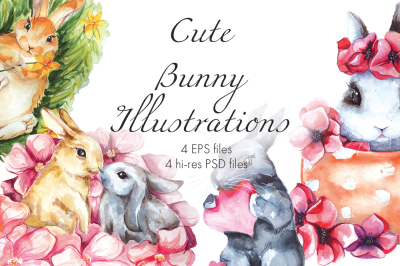 Cute Bunny. Watercolor illustrations