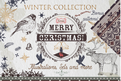 Winter Christmas vector illustration collection