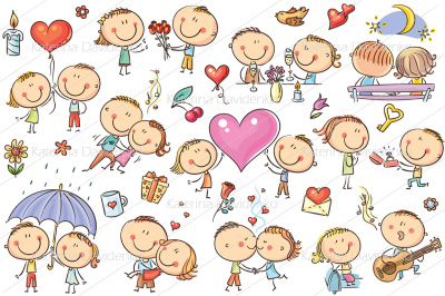 Happy cartoon couples in love, Valentine's Day set