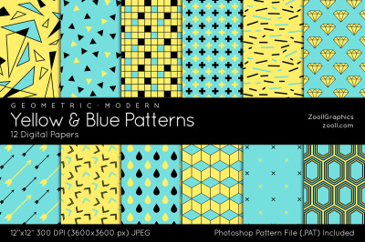 Yellow and Blue Modern Geometric Digital Papers
