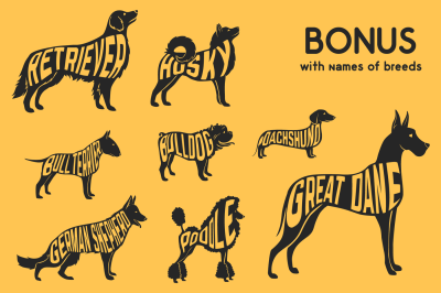 25 Dog vector silhouettes set