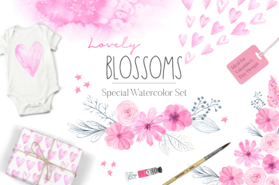 Watercolor Lovely Blossoms Set