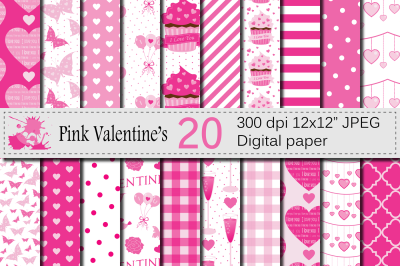 Pink Valentine`s Day Digital Paper Pack 