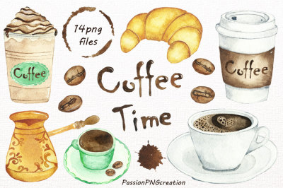 Watercolor Coffee Time Clipart