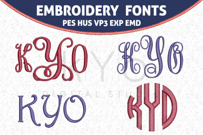 Embroidery Monogram Fonts PES HUS VP3 EXP EMD files