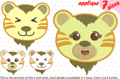Baby Tiger Applique Designs for Embroidery Machine Instant Download Co
