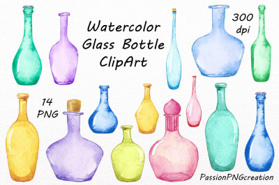 Watercolor Glass Bottles Clipart