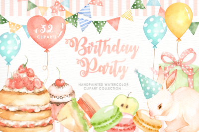 Birthday Party Watercolor Cliparts