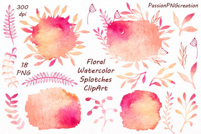 Floral Watercolor Splotches ClipArt