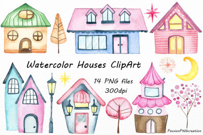 Watercolor Houses Clipart