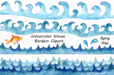 Watercolor Waves Borders Clipart