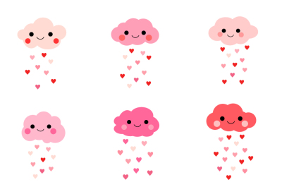 Cute love clouds clipart, Pink Valentine heart cloud clip art