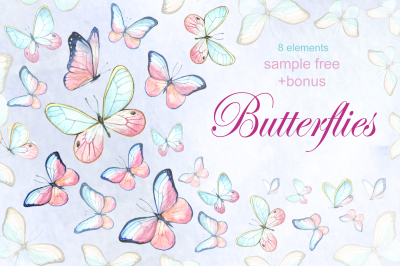 Watercolor collection of butterflies