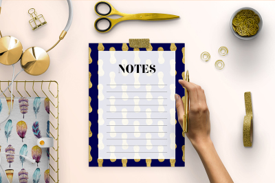 Gold And Navy Printable Notes Page