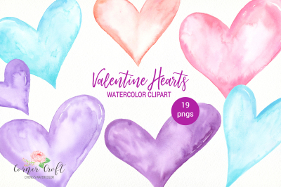 Watercolor Valentine Hearts Clipart