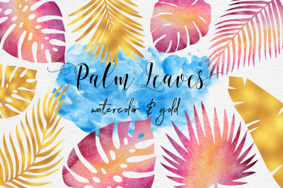 Watercolor And Gold Palm Leaves