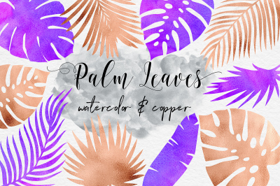 Watercolor & Copper Tropical Leaves