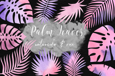 Rose Watercolor & Foil Palm Leaves