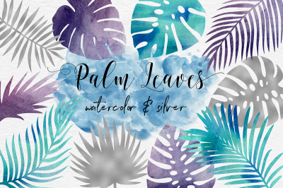Silver And Watercolor Tropical Leaves 