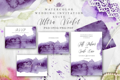 &nbsp;Ultra Violet Watercolor Wedding Invitation suite
