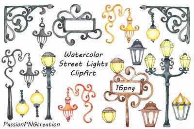 Watercolor Street Lights
