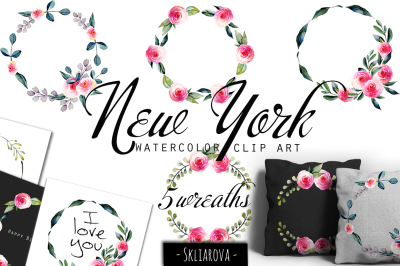 "New York". Roses wreaths.