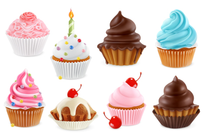 Cupcakes, vector icon set