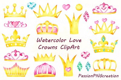Watercolor Love Crowns ClipArt
