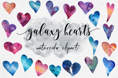 Galaxy Watercolor Hearts